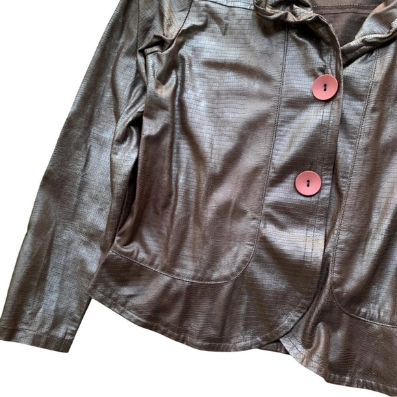 Damee Inc Lightweight Faux Leather Wire Collar Buttoned Jacket Brown Size M - Picture 4 of 6